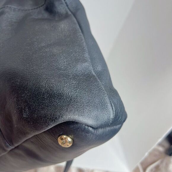 Kooba Everette Black Pebbled Leather Double Zipper Gold Handbag Shoulder Bag - Picture 10 of 11